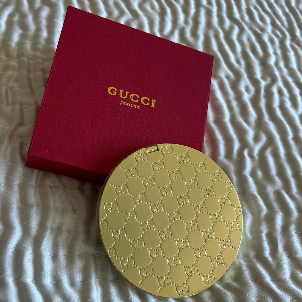 Gucci Gold monogram Embossed Compact mirror and box